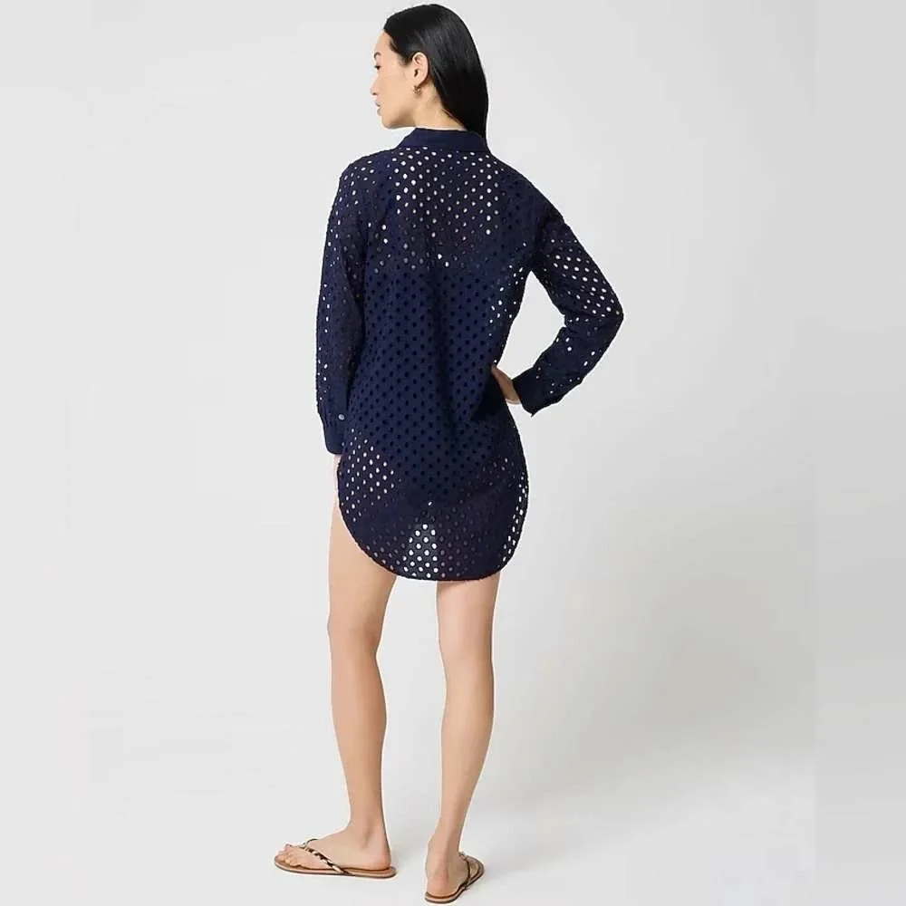 J.Crew Button-front eyelet cover-up Blue Small NWT
